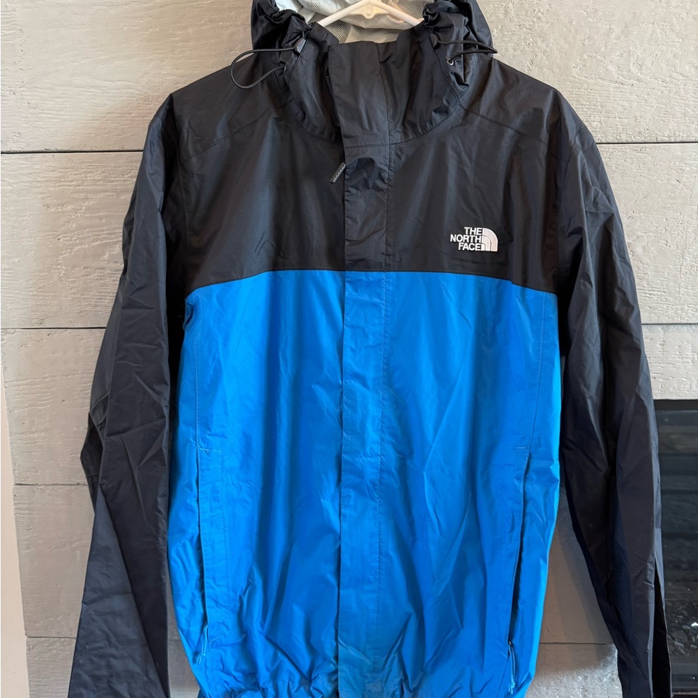 The North Face Blue and Black Raincoat with Hood